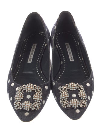 Manolo Blahnik Denim Polka Dot Print Flats