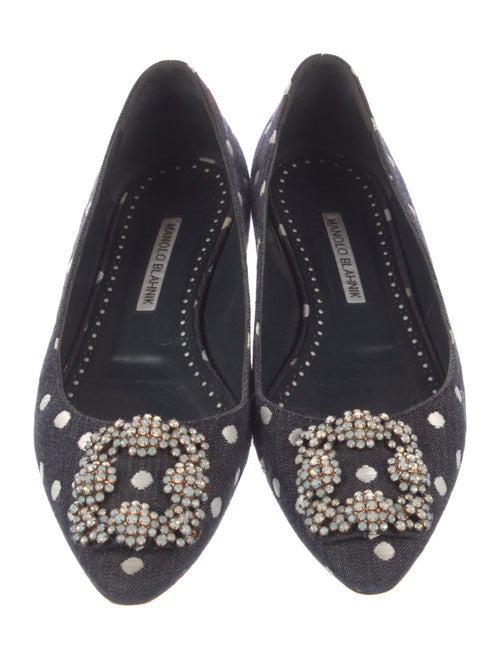Manolo Blahnik Denim Polka Dot Print Flats