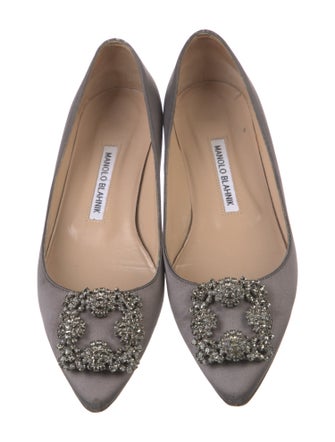 Manolo Blahnik Satin Crystal Embellishments Flats