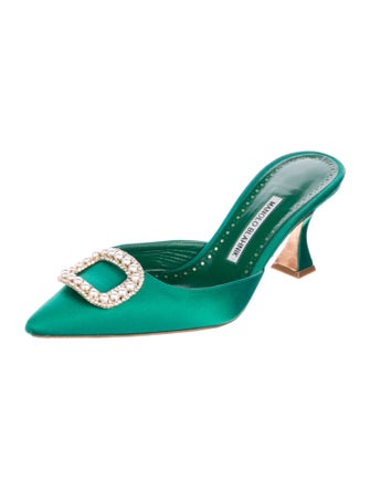 Manolo Blahnik Satin Crystal Embellishments Slides