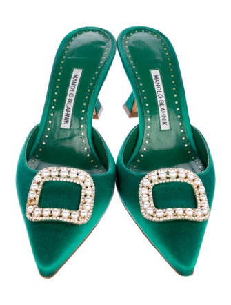 Manolo Blahnik Satin Crystal Embellishments Slides