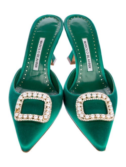 Manolo Blahnik Satin Crystal Embellishments Slides
