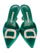 Manolo Blahnik Satin Crystal Embellishments Slides