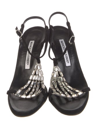 Manolo Blahnik Suede Crystal Embellishments T-Strap Sandals