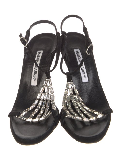 Manolo Blahnik Suede Crystal Embellishments T-Strap Sandals