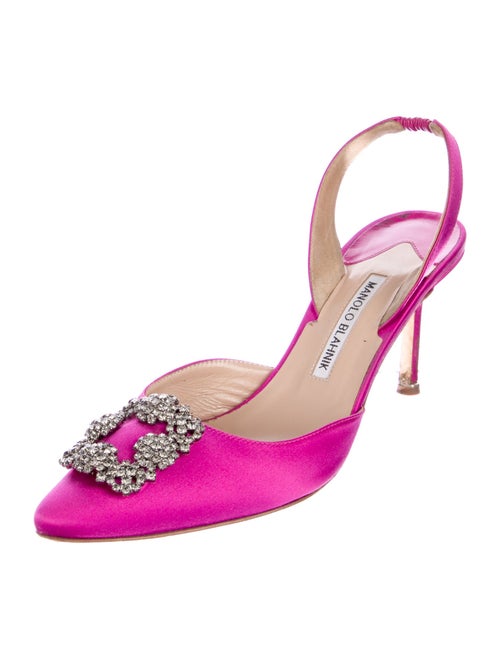 Manolo Blahnik Satin Crystal Embellishments Slingback Pumps