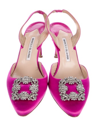 Manolo Blahnik Satin Crystal Embellishments Slingback Pumps