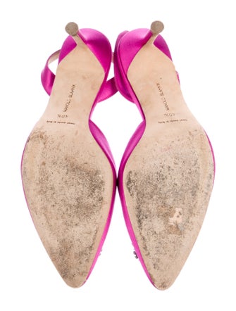 Manolo Blahnik Satin Crystal Embellishments Slingback Pumps