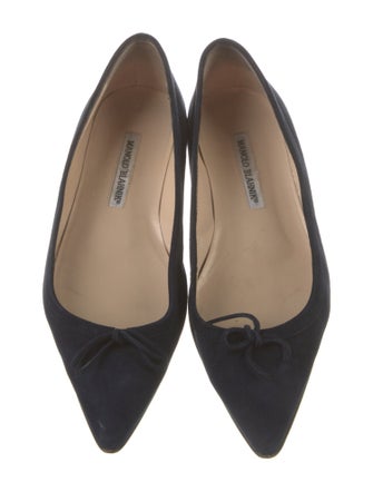 Manolo Blahnik Suede Bow Accents Ballet Flats