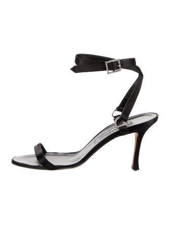 Manolo Blahnik Satin Crystal Embellishments Sandals