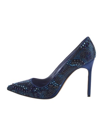 Manolo Blahnik Satin Crystal Embellishments Pumps