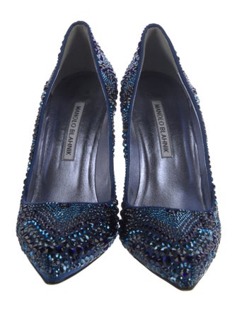Manolo Blahnik Satin Crystal Embellishments Pumps