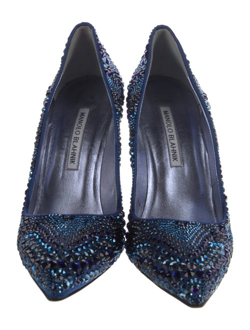 Manolo Blahnik Satin Crystal Embellishments Pumps
