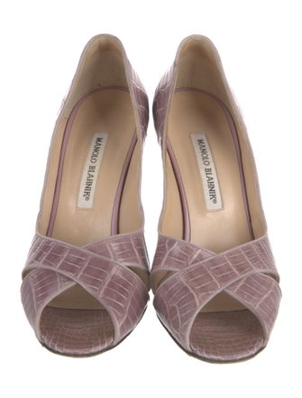 Manolo Blahnik Embossed Leather D'Orsay Pumps