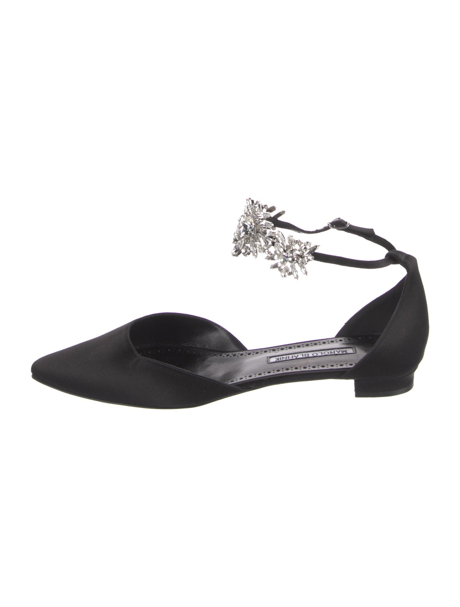 Manolo Blahnik Satin Crystal Embellishments D'Orsay Flats