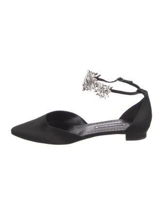 Manolo Blahnik Satin Crystal Embellishments D'Orsay Flats