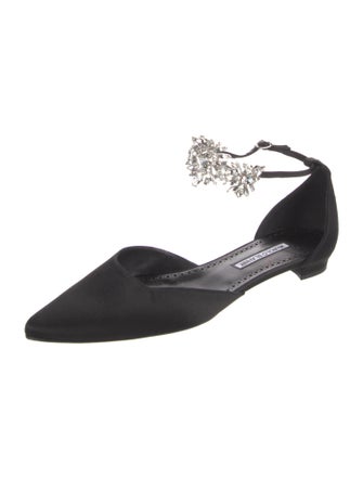 Manolo Blahnik Satin Crystal Embellishments D'Orsay Flats