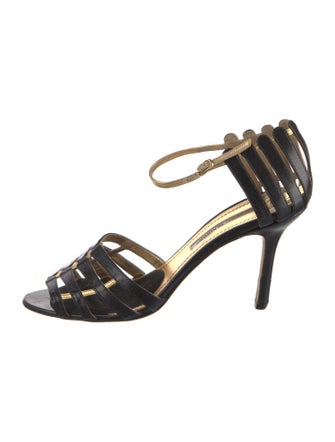 Manolo Blahnik Leather Colorblock Pattern Sandals