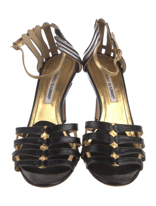 Manolo Blahnik Leather Colorblock Pattern Sandals