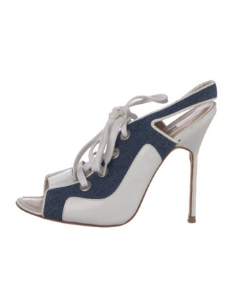 Manolo Blahnik Leather Colorblock Pattern Slingback Pumps