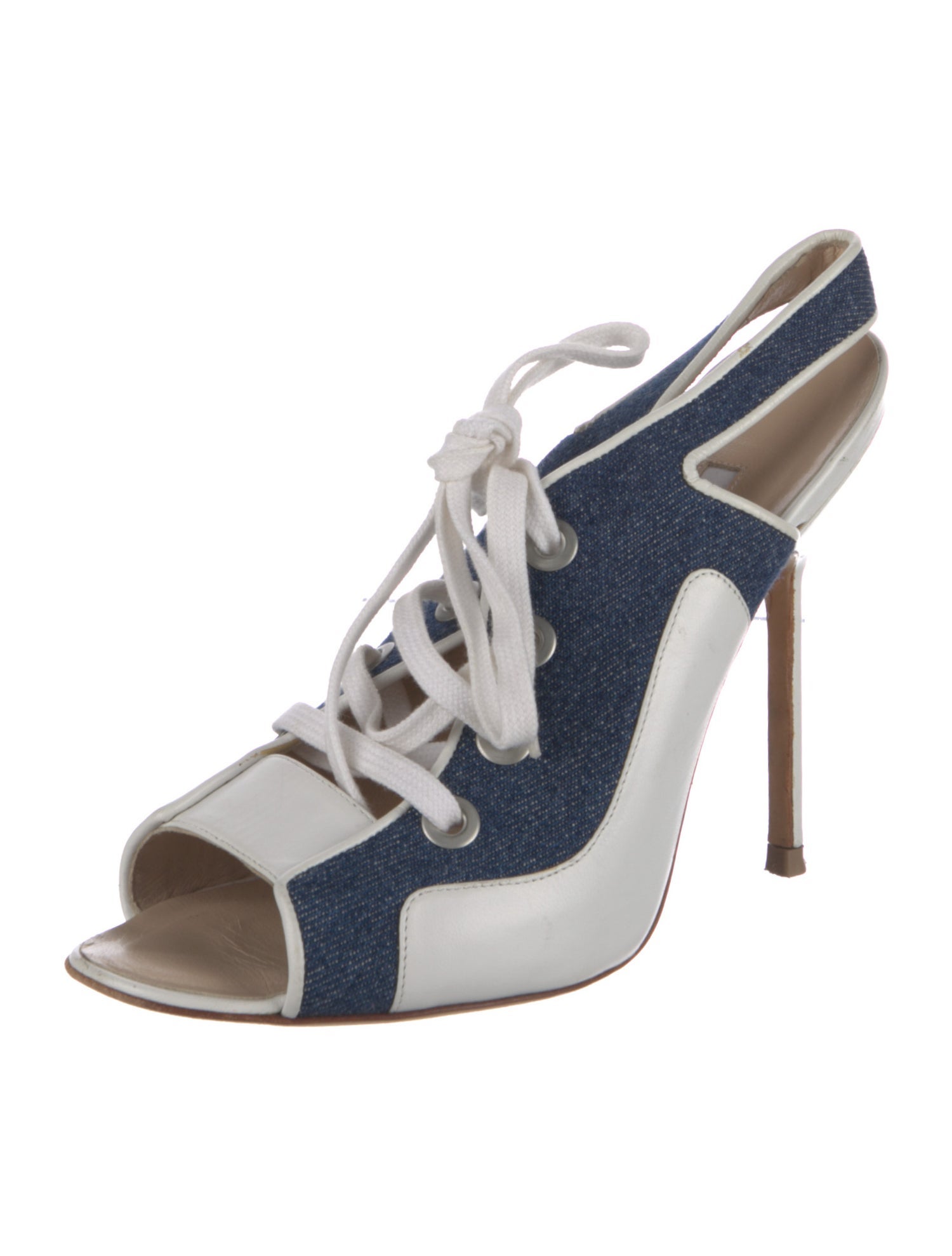 Manolo Blahnik Leather Colorblock Pattern Slingback Pumps