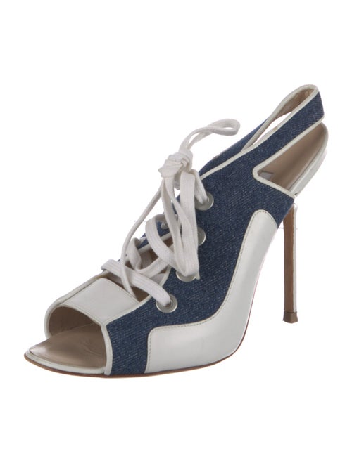 Manolo Blahnik Leather Colorblock Pattern Slingback Pumps