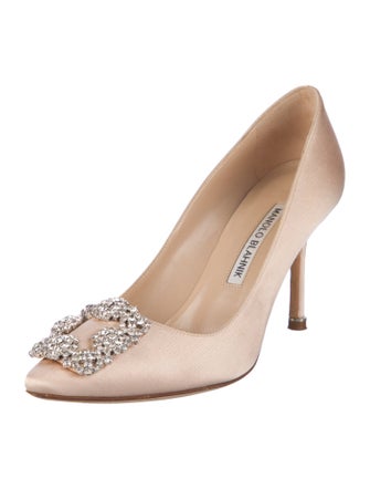 Manolo Blahnik Satin Crystal Embellishments Pumps