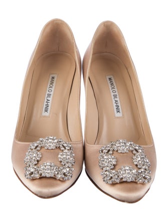 Manolo Blahnik Satin Crystal Embellishments Pumps
