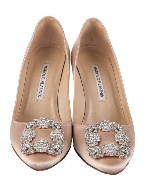 Manolo Blahnik Satin Crystal Embellishments Pumps
