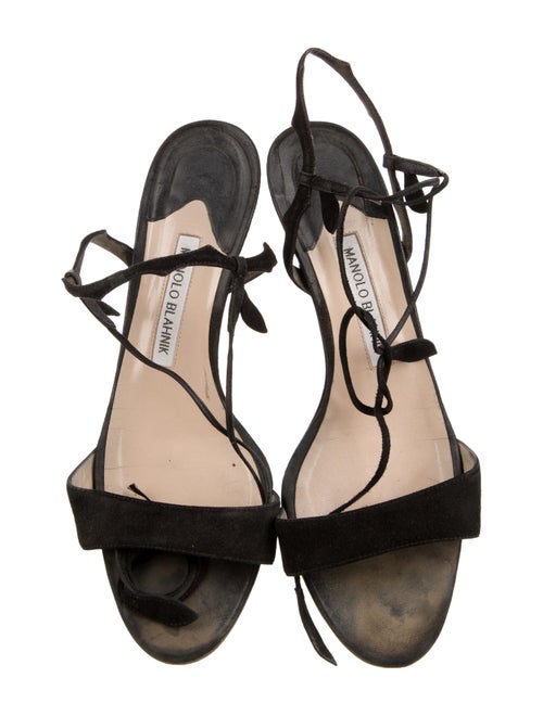 Manolo Blahnik Suede Leather Trim Embellishment Sandals