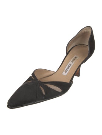 Manolo Blahnik Satin Cutout Accent D'Orsay Pumps