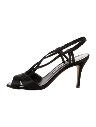 Manolo Blahnik Satin Braided Accents Slingback Sandals