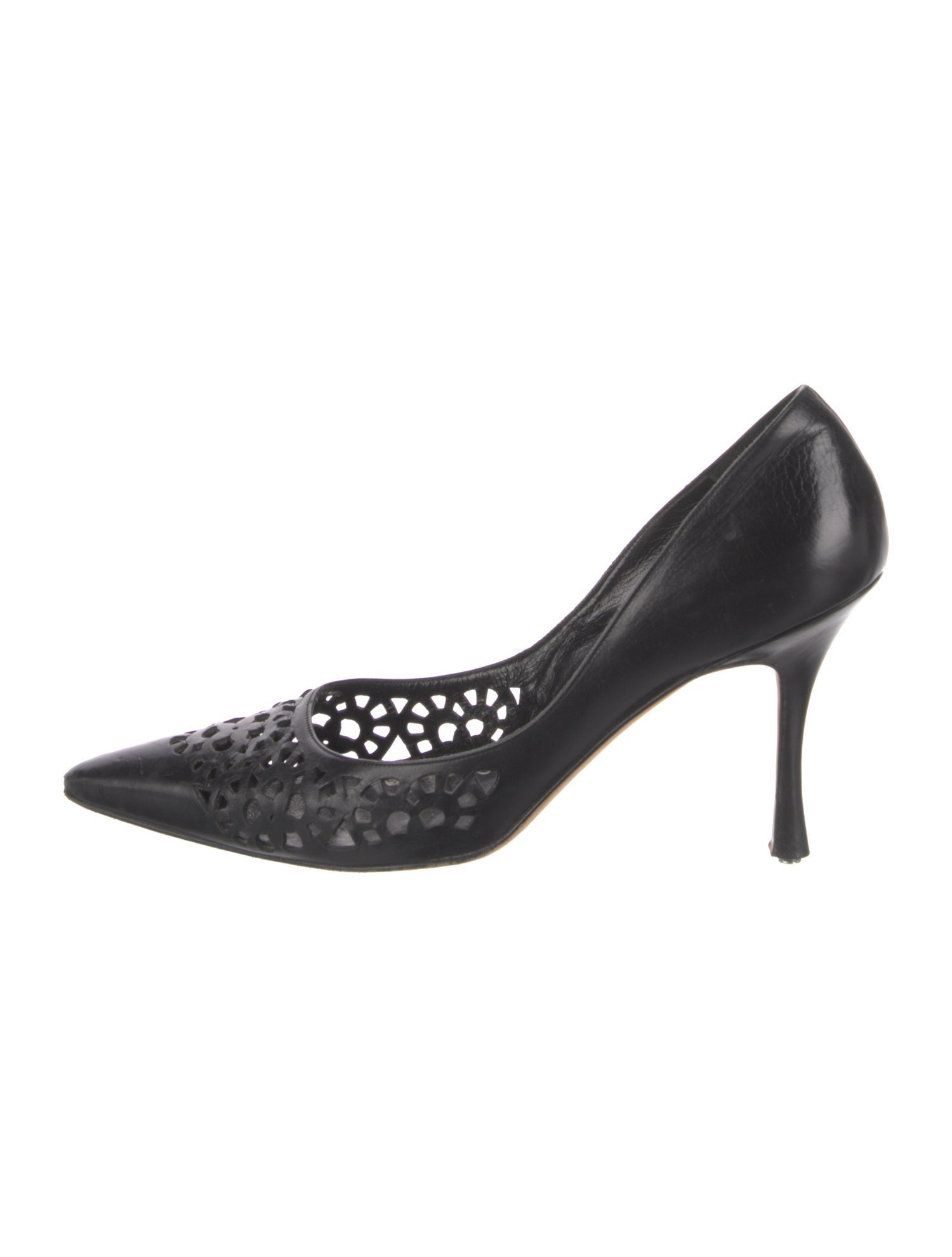 Manolo Blahnik Leather Cutout Accent Pumps