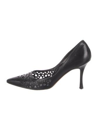 Manolo Blahnik Leather Cutout Accent Pumps