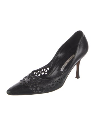 Manolo Blahnik Leather Cutout Accent Pumps