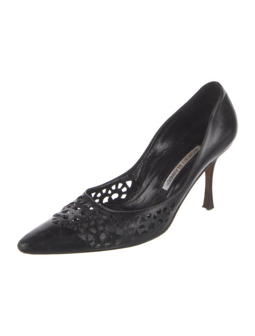 Manolo Blahnik Leather Cutout Accent Pumps
