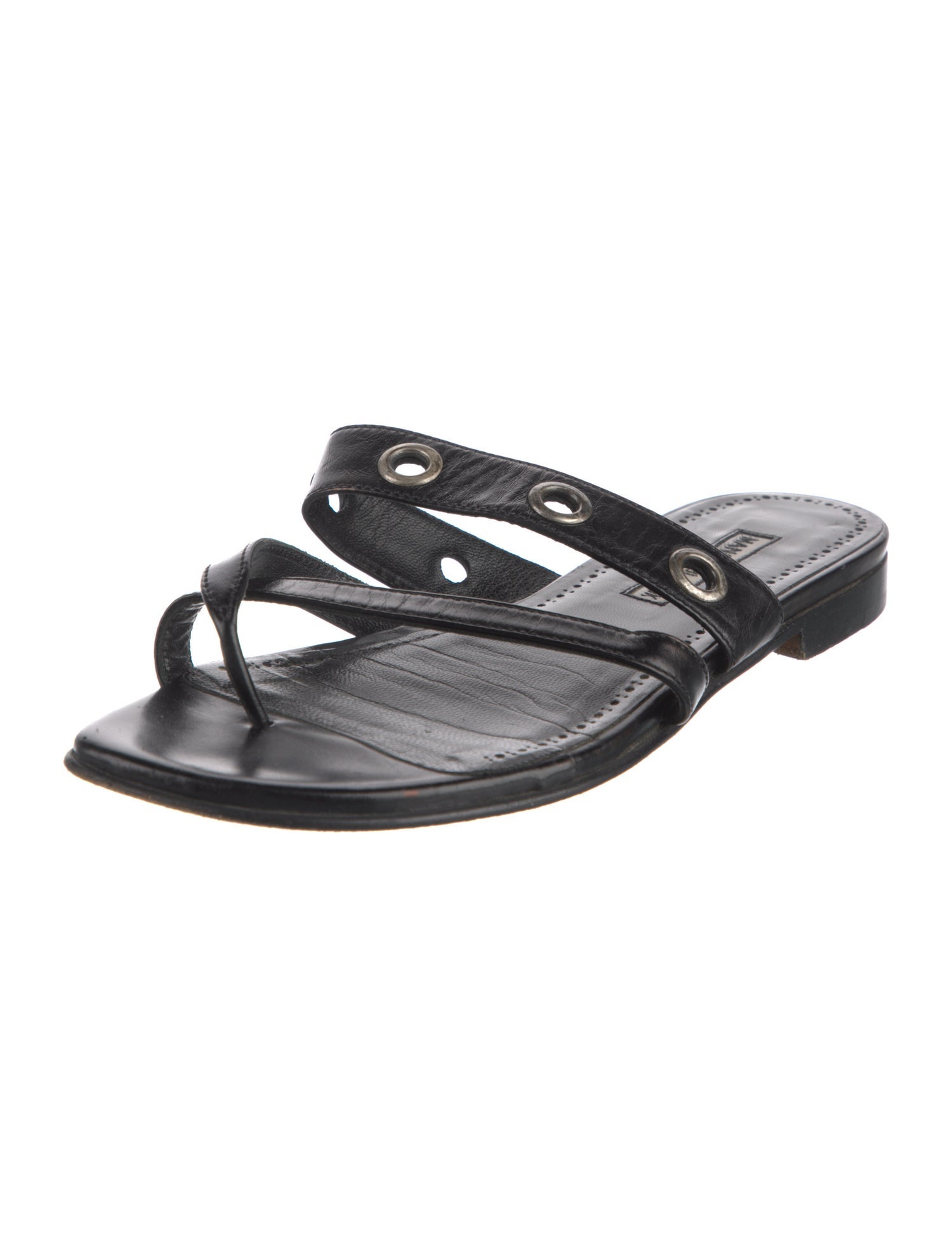 Manolo Blahnik Leather Studded Accents Slides