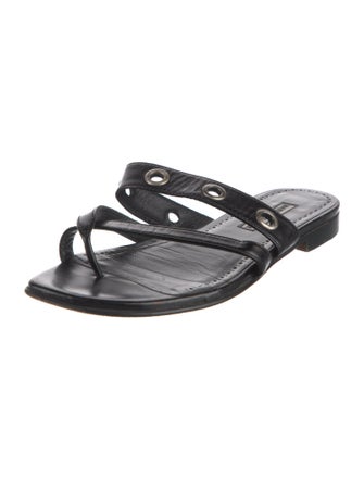 Manolo Blahnik Leather Studded Accents Slides