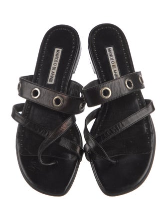 Manolo Blahnik Leather Studded Accents Slides