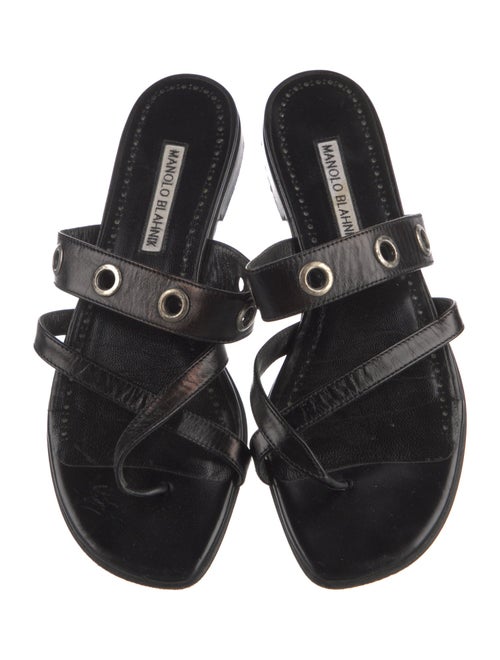 Manolo Blahnik Leather Studded Accents Slides