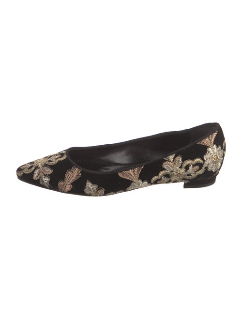 Manolo Blahnik Suede Floral Print Ballet Flats