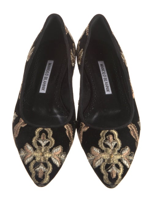Manolo Blahnik Suede Floral Print Ballet Flats