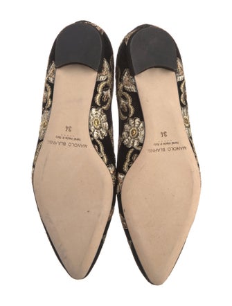 Manolo Blahnik Suede Floral Print Ballet Flats