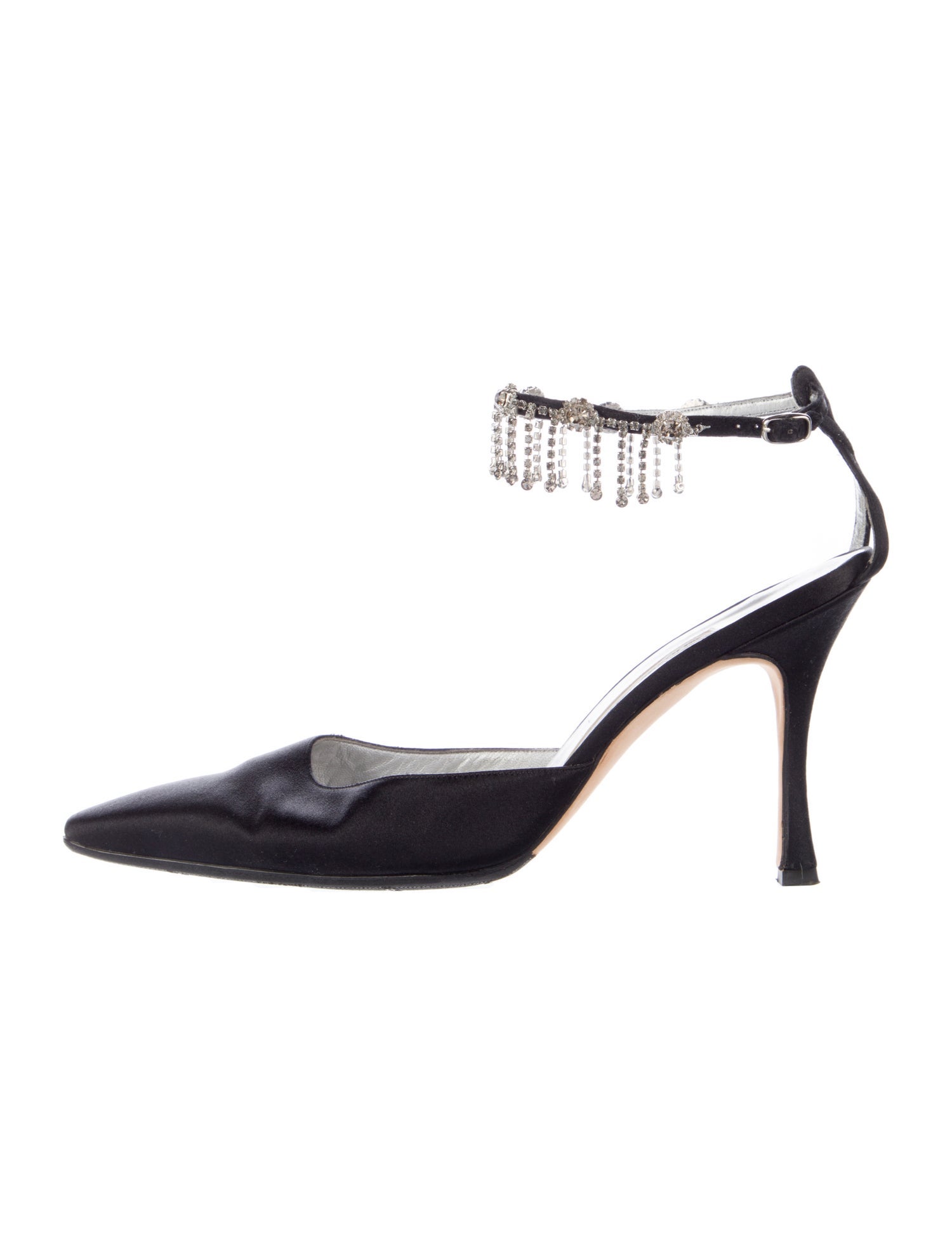 Manolo Blahnik Satin Crystal Embellishments D'Orsay Pumps