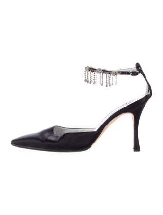 Manolo Blahnik Satin Crystal Embellishments D'Orsay Pumps