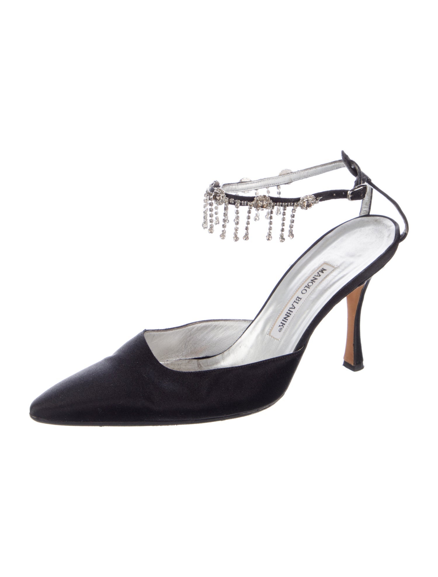 Manolo Blahnik Satin Crystal Embellishments D'Orsay Pumps