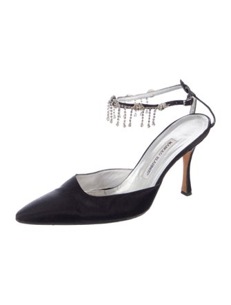 Manolo Blahnik Satin Crystal Embellishments D'Orsay Pumps