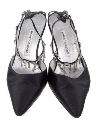 Manolo Blahnik Satin Crystal Embellishments D'Orsay Pumps