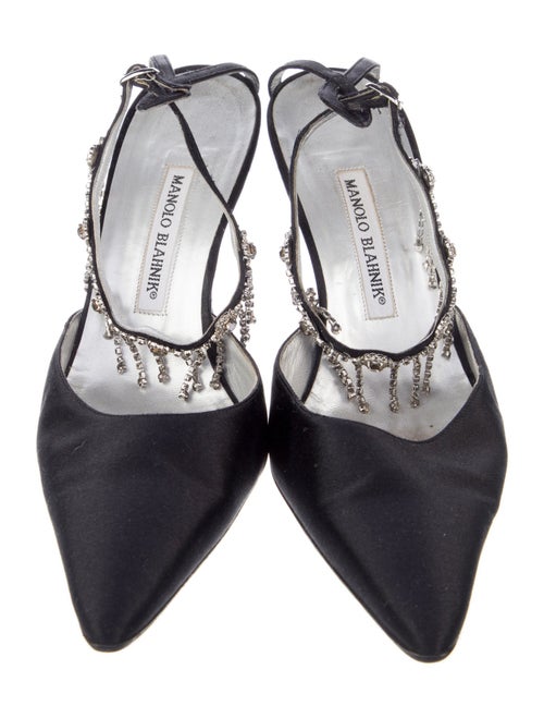 Manolo Blahnik Satin Crystal Embellishments D'Orsay Pumps