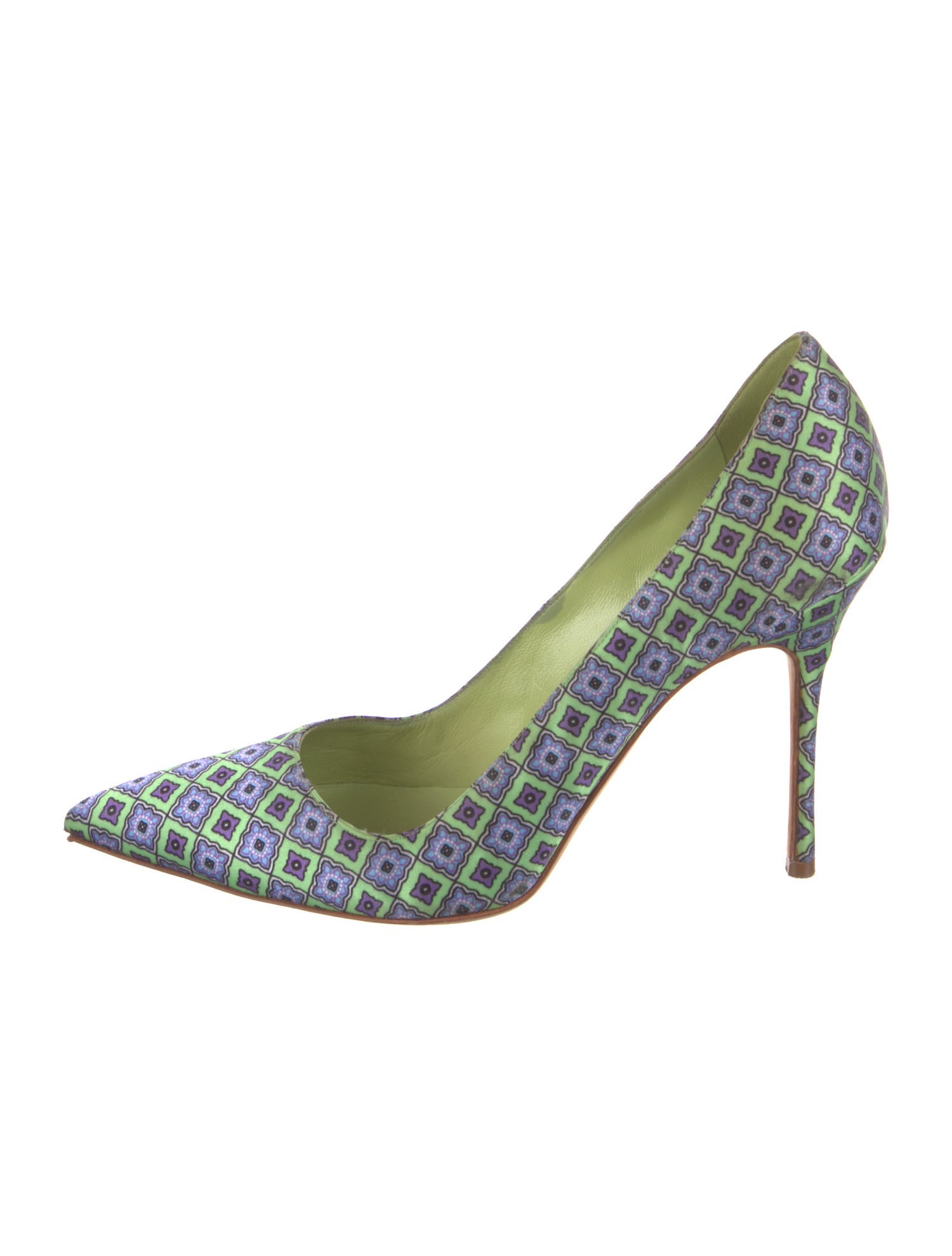 Manolo Blahnik Satin Printed Pumps